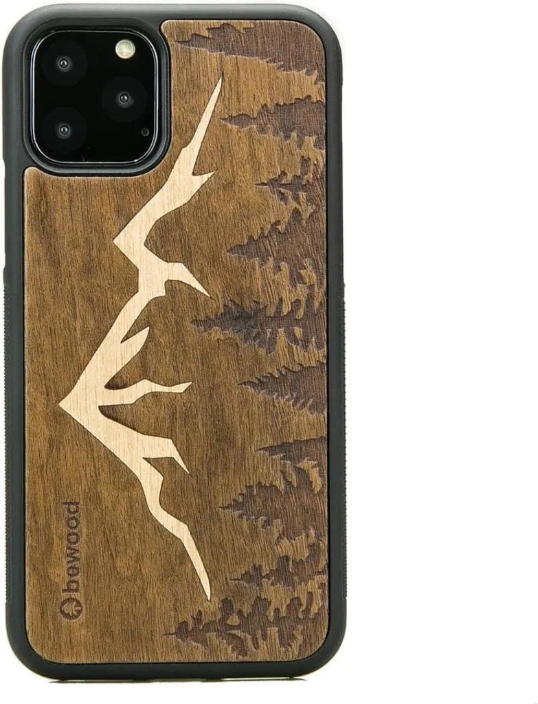 Custodia in legno Bewood per iPhone 11 PRO, montagne Imbuia