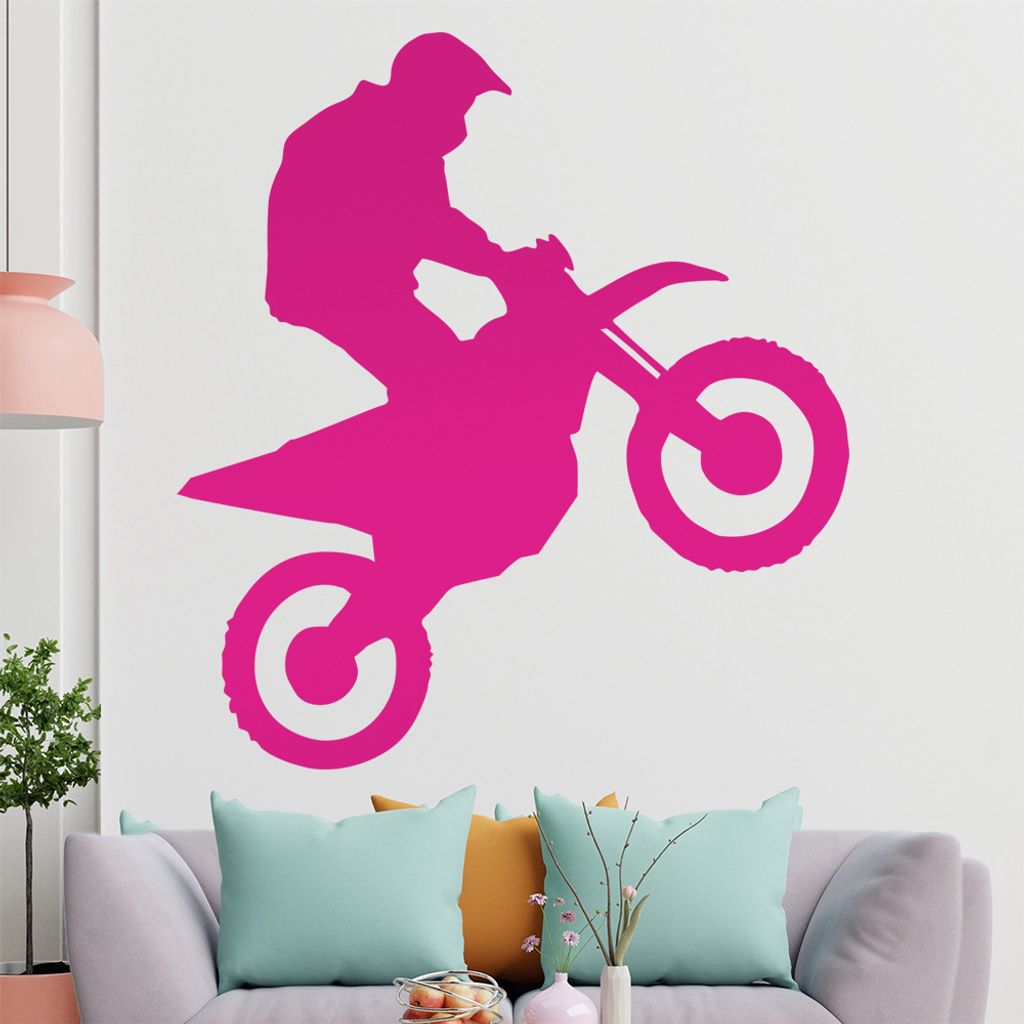 KIWISTAR Motocrossfahrer Silhouette fahrend Wandtattoo in 6 Größen - Wandaufkleber Wall Sticker - Dekoration, Küche, Wohnzimmer, Schlafzimmer, B...