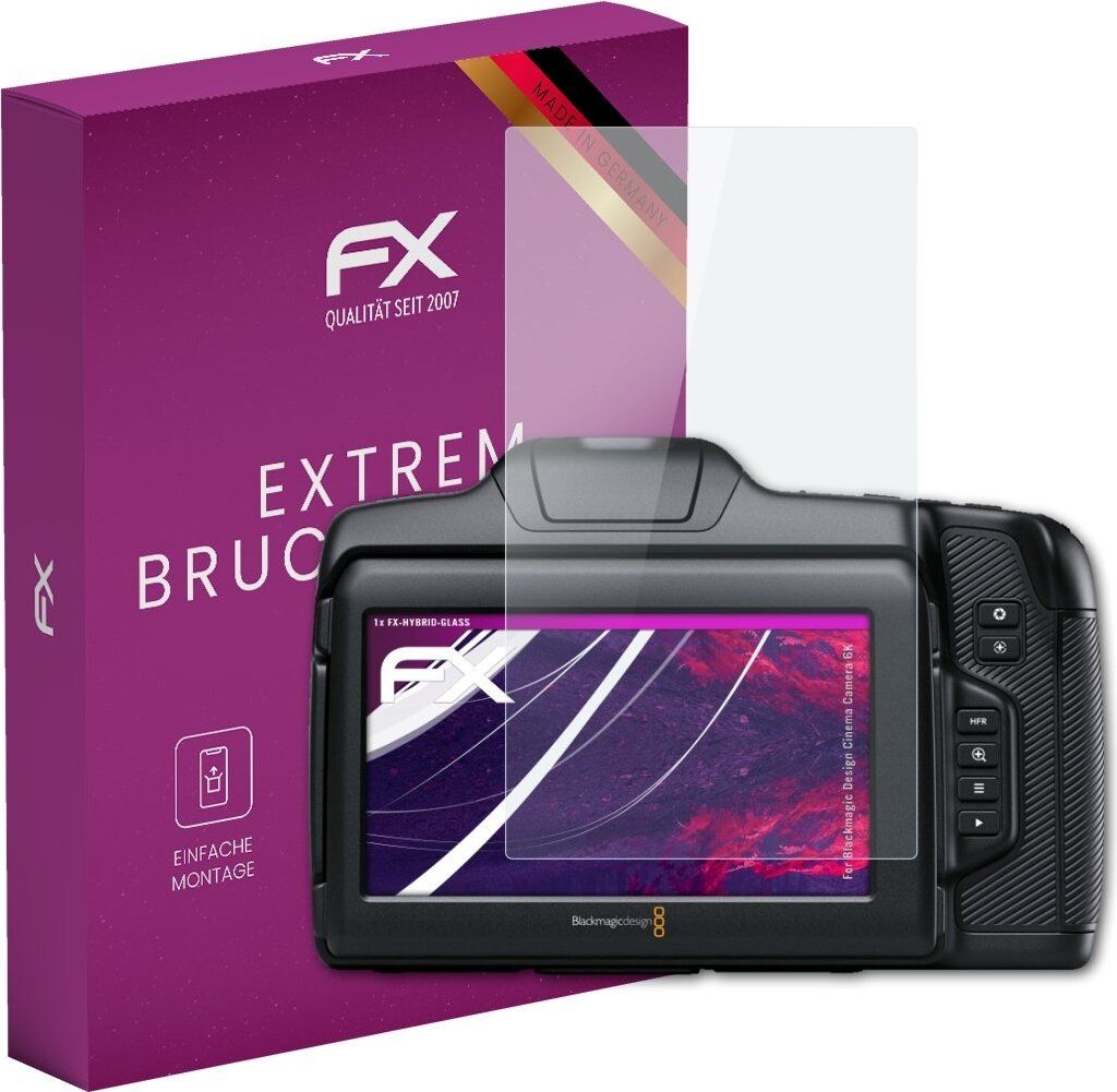 atFoliX FX-Hybrid-Glass Displayfolie kompatibel mit Blackmagic Design Cinema Camera 6K Glasfolie