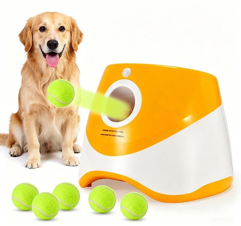 ZELURXX Automatischer Hunde Tennisball Werfer, Intelligente Hundespielzeug Ballwurfmaschine, Wurfgerät für Hunde, 9 Bälle, USB Akku, Indoor Outd...