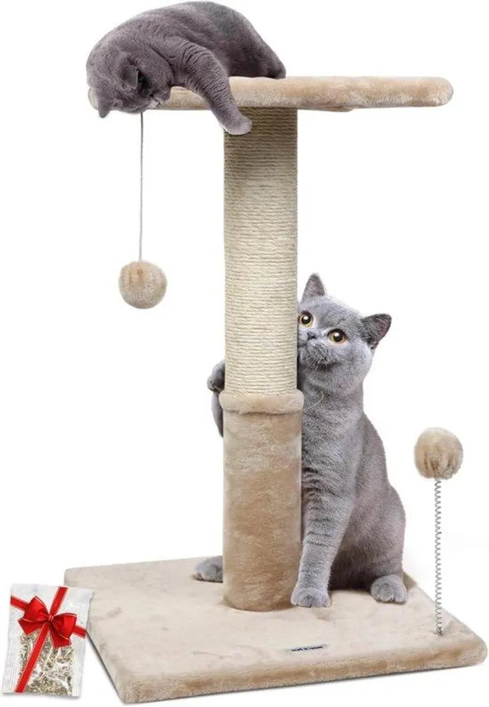 Arbre à chat beige 66 cm sisal naturel et jeux de boules ludiques