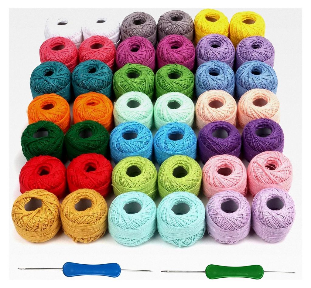 Buntes Häkelgarn aus Baumwolle (42 Knäuele) inkl. 2 Häkelnadeln (1 mm & 2 mm) - Wolle zum Häkeln, Häkelwolle Set, Wollknäuel (je 10 g) - Insg...