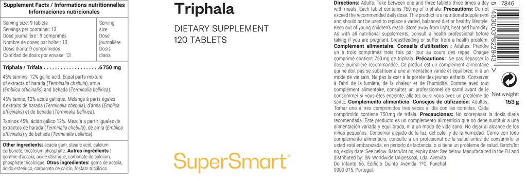 SuperSmart Triphala Dietary Supplement - 120 Kapseln