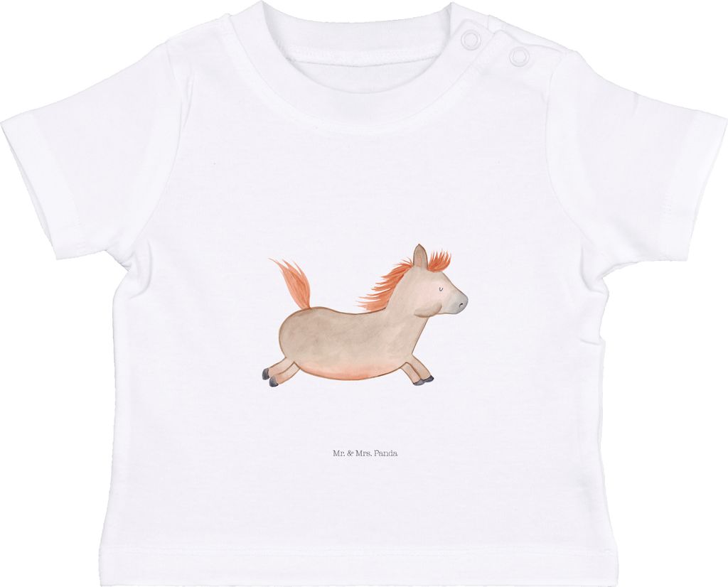 Mr. & Mrs. Panda Babyshirt Pferd Springen 6. - 12. Monat - Weiß - Geschenk, Kinder Oberteil, Pony, Baby Shirt, Öko T-Shirt, Stall, Bauernhof, Bau...