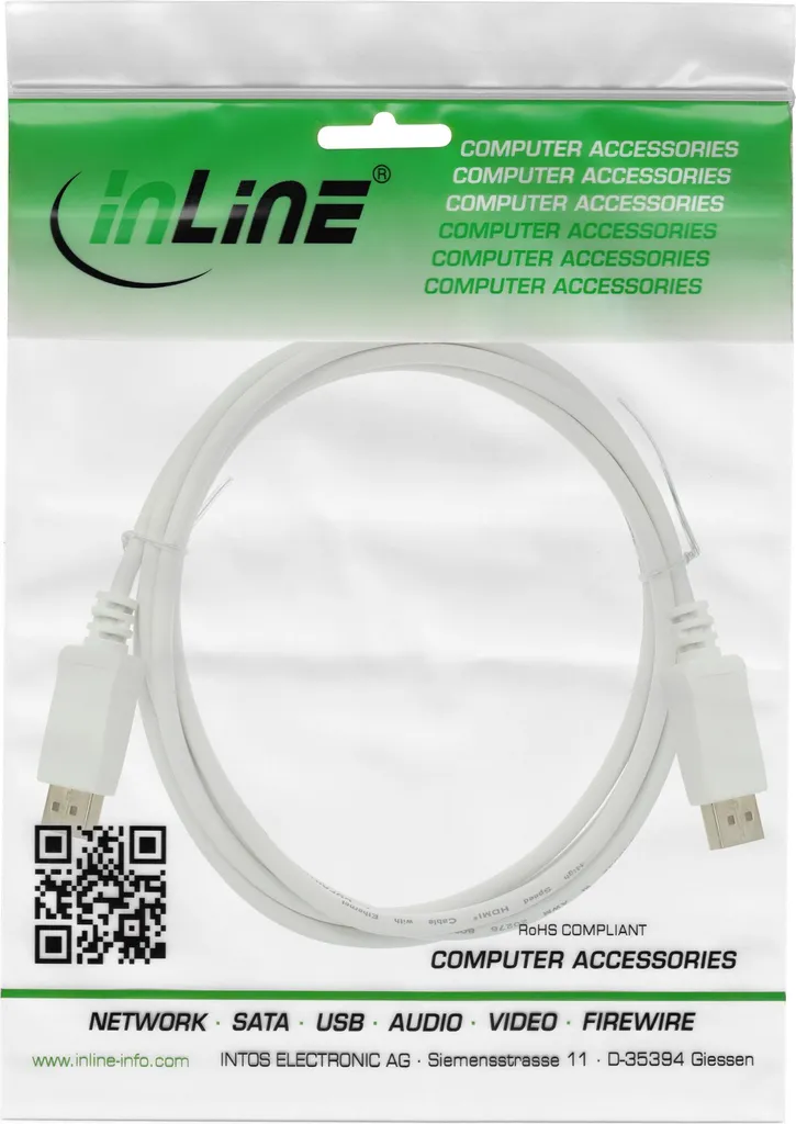 Cavo DP 1.4 InLine 8K 0.5m Bianco - Zero Lag per Gaming High-End - 2