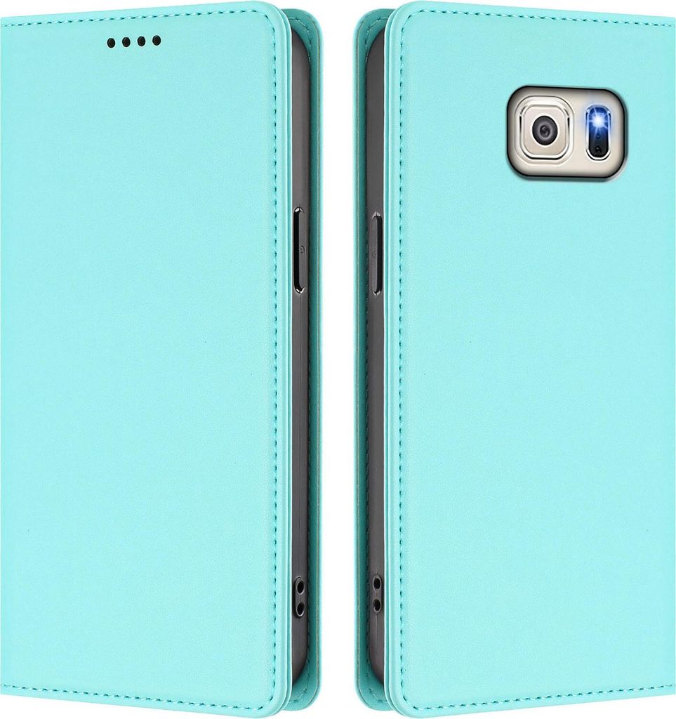 Handyhülle für Samsung Galaxy S6 Edge, Kunstleder Klapphülle Stoßfeste Magnetische Hülle mit Ständer Türkis
