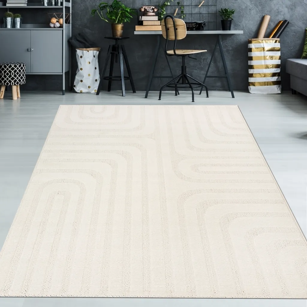 Tapis déco crème 160x220 pour chambre parentale ou salon tout confort