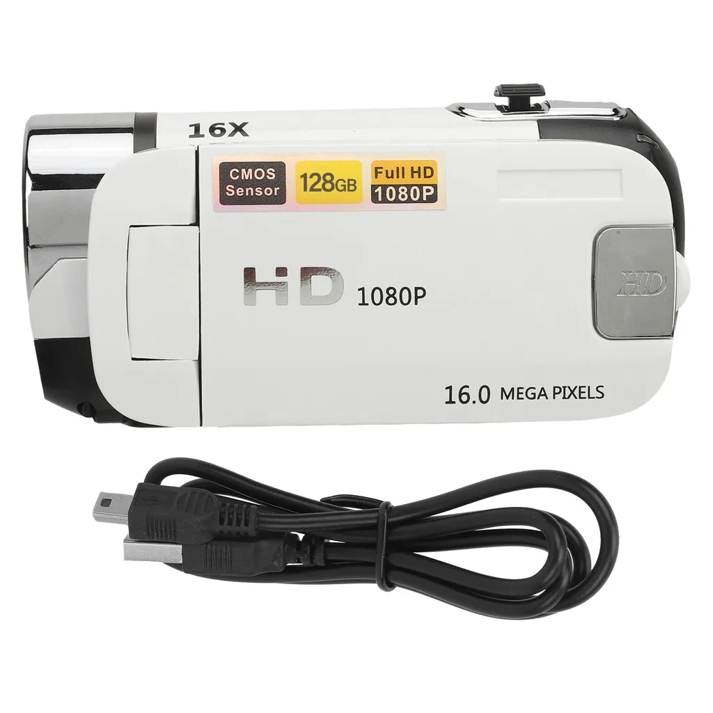 Appareil photo numérique D90 1080P avec écran rotatif 2,4 pouces blanc