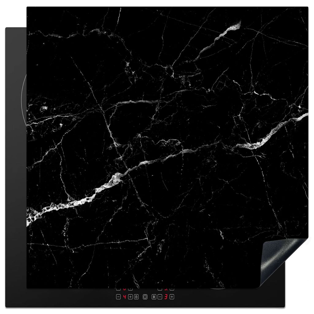 KitchenYeah Herdabdeckplatte Marmoroptik - Schwarz - Luxus , 78x78cm, Küche Deko, Glaskeramikkochfeld Herdabdeckung, Abdeckplatte fùr Kochfeld