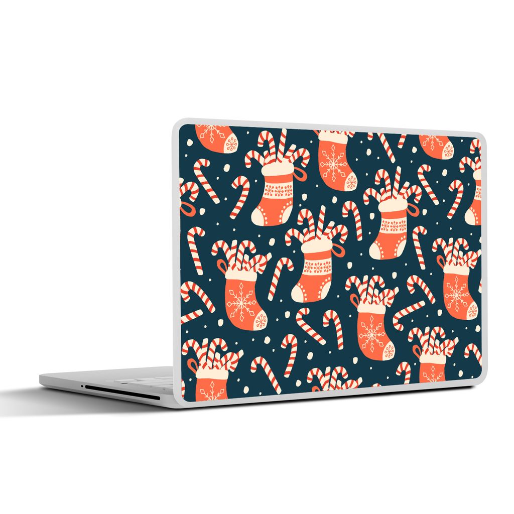 MuchoWow Laptop Aufkleber Sticker Cover Socken - Süßigkeiten - Weihnachten - Schnittmuster 40x30 cm - Laptop Dekoration - Selbstklebend