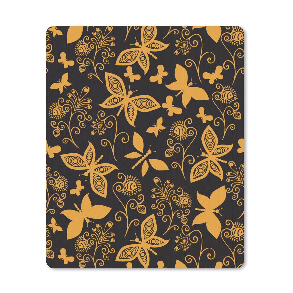 MuchoWow Mauspad Mousepad Blumen - Schmetterling - Gold - Muster 30x40 cm - Mousepads - Maus Mat - Pad - Mausunterlage - Mausmatten