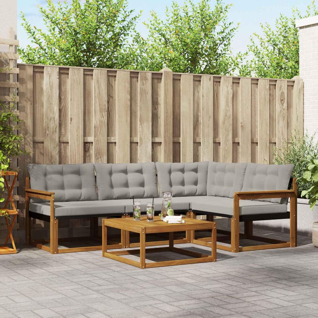 (Robust Möbel)Outdoor-Sofagarnitur - CLORIS - Balkonmöbe/Sitzgruppe - mit Kissen 5 pcs - Moderne Design - Natürlich und Hellgrau - Gartensof...