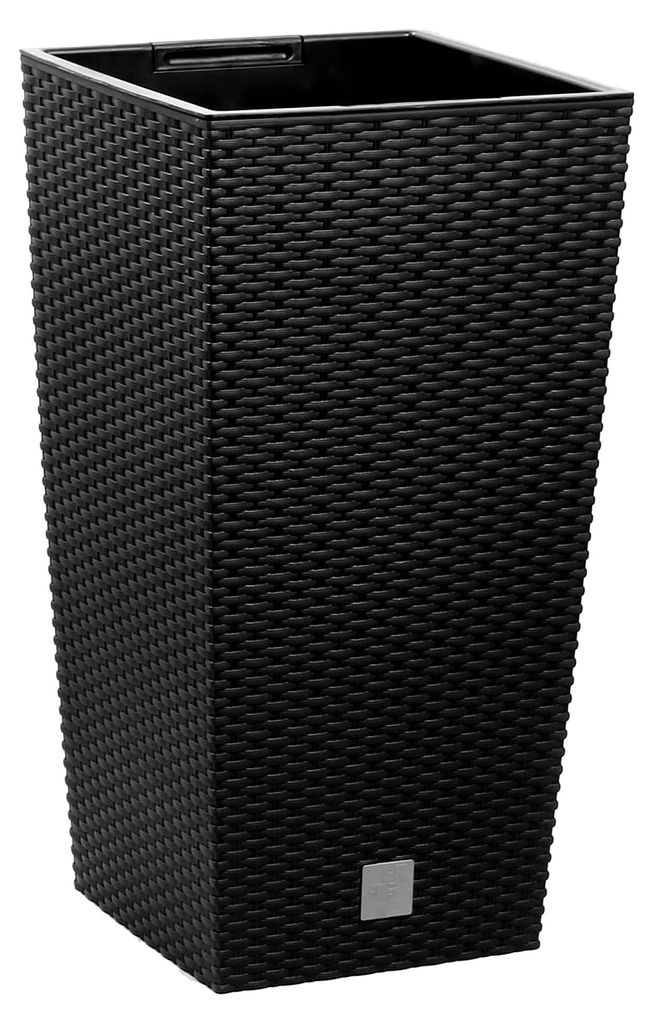Rato Square Blumentopf Rattan-Optik 50 cm Anthrazit – Pflanzkübel hoch 26,6 L mit Pflanzeinsatz, quadratischer Blumenkübel aus Kunststoff, wett...
