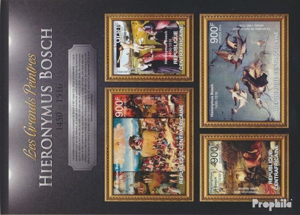 Briefmarken Zentralafrikanische Republik 2013 Mi 3922-3925 Kleinbogen (kompl. Ausgabe) postfrisch Hieronymus Bosch