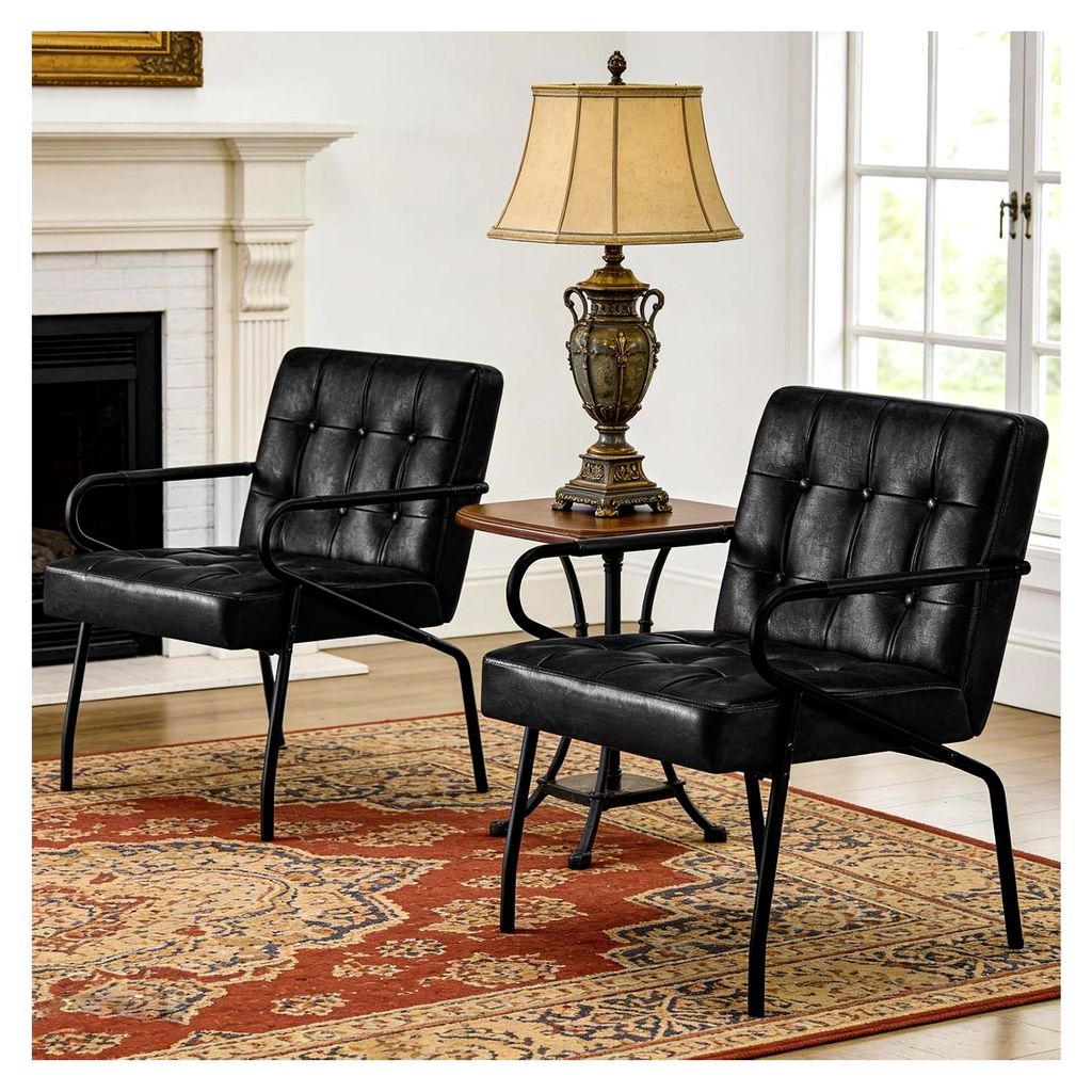 Loungesessel für das Wohnzimmer mit Metallbeinen, 2er Set Ohrensessel aus Vintage Kunstleder, Moderner Relaxsessel mit Bequemem Polsterstuhl für ...