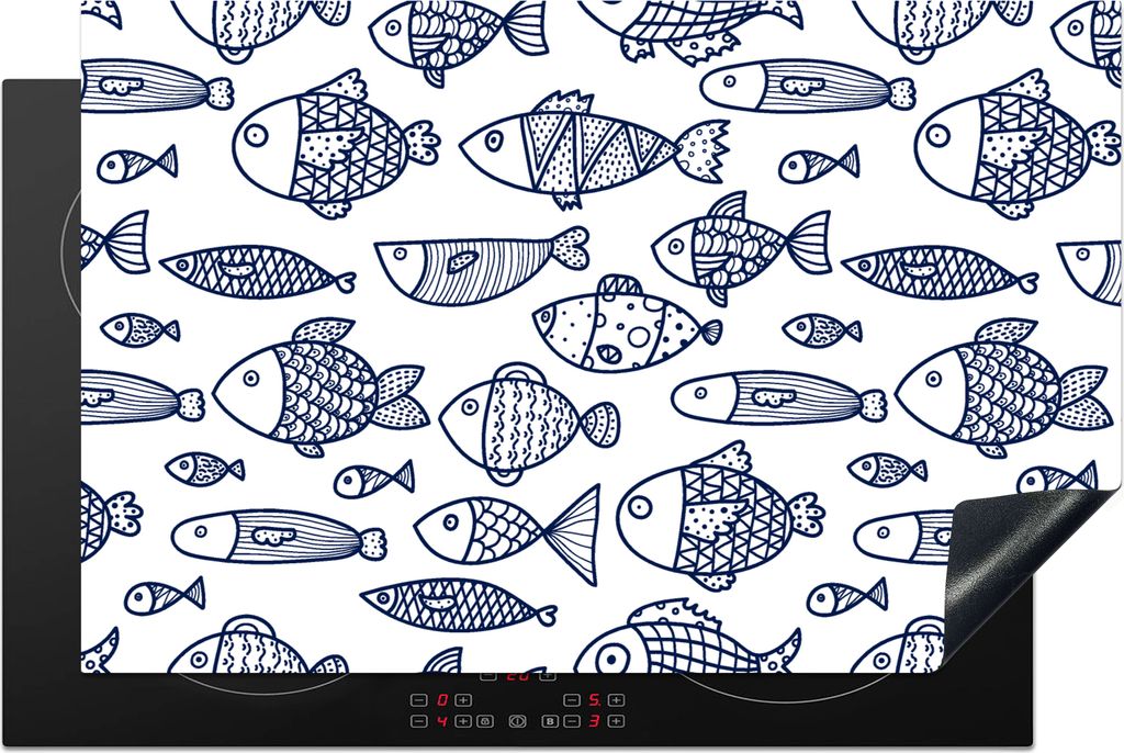 KitchenYeah Herdabdeckplatte Fisch - Skandinavien - Muster , 80x52cm, Küche Deko, Glaskeramikkochfeld Herdabdeckung, Abdeckplatte fùr Kochfeld