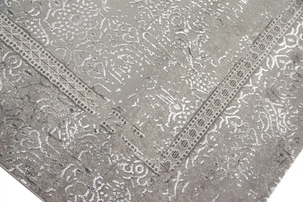 Tapis design Ornements d'Orient gris argenté - Dimensions 80 x 150 cm