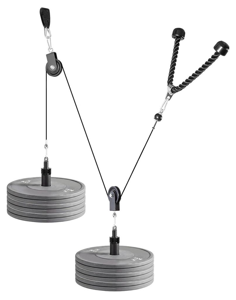 Pulley System, 2 PCS LAT and Lift Pulley System, Gym Rack Pulleys Attachment with two Steel Cables, Short Bar, Dual Grip Handles, Cable Machine for...