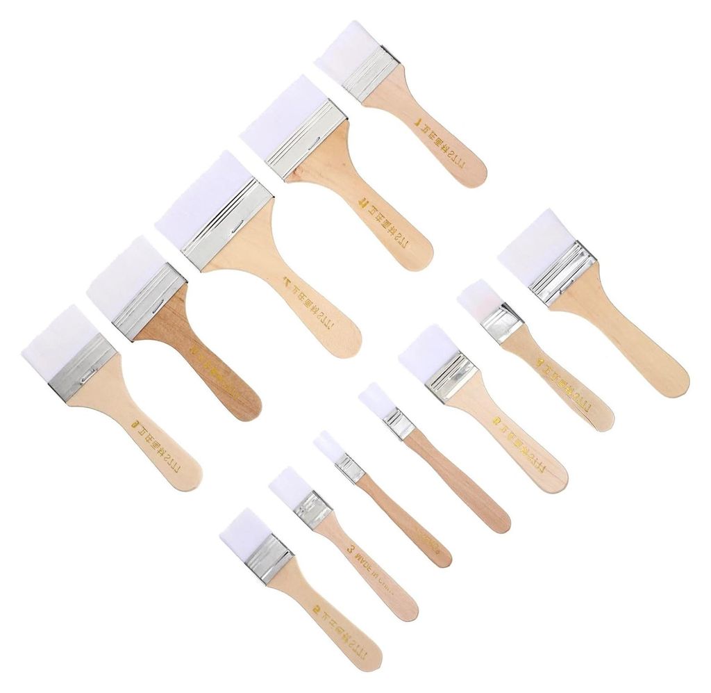 12 Stück Nylon Flachpinsel für Öl- und Aquarellfarben, kleine Künstlerpinsel mit Holzgriff, leichtes Malwerkzeug für Studenten und Hobbykünstler