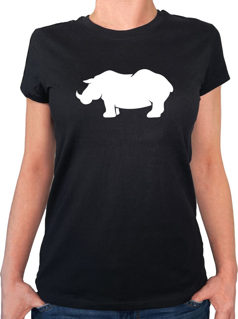 Huuraa Damen T-Shirt Nashorn Silhouette XS Black Bio Baumwolle Fairtrade Damenshirt Geschenkidee