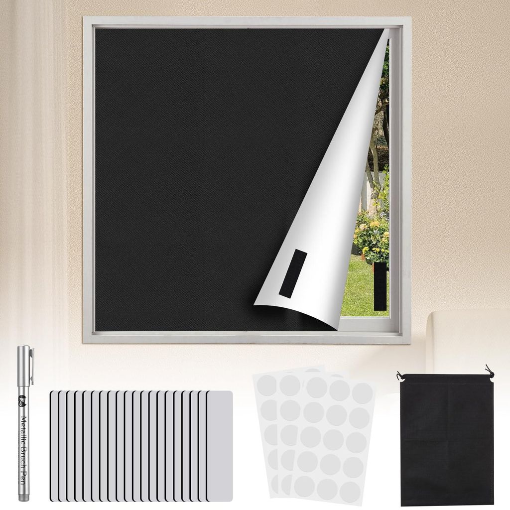Blackout Rollo ohne Bohren 3m x 145cm, 100% Lichtdichtes Sonnenschutzrollo für Fenster, Dachfenster & Velux, mit Nano-Klebeband & Aufbewahrungstasche