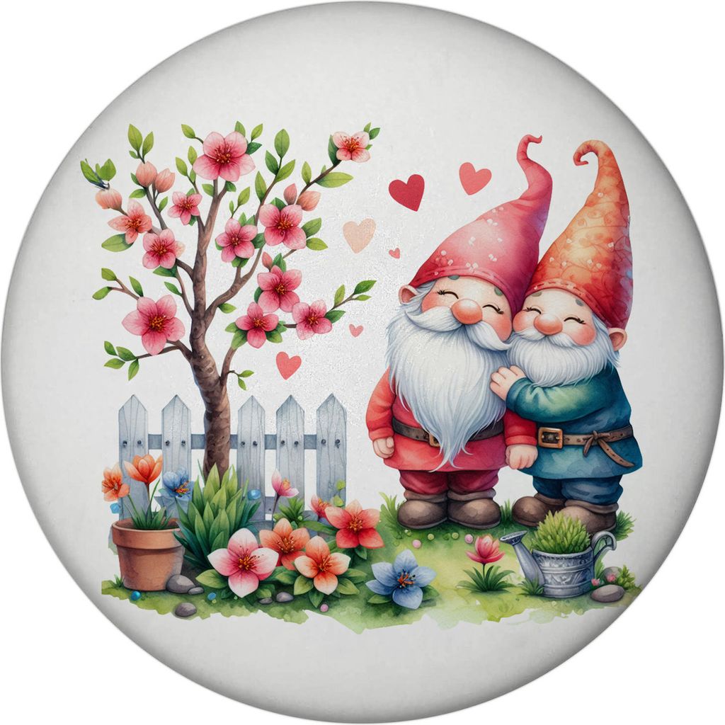Verliebte Gartenzwerge mit Baum Magnet rund