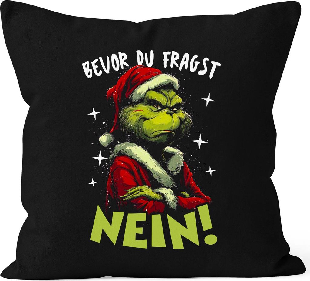 Kissenbezug Weihnachten Anti XMAS Motiv Geschenkidee Weihnachtsmuffel Spruch Lustig Bevor du fragst Nein Moonworks