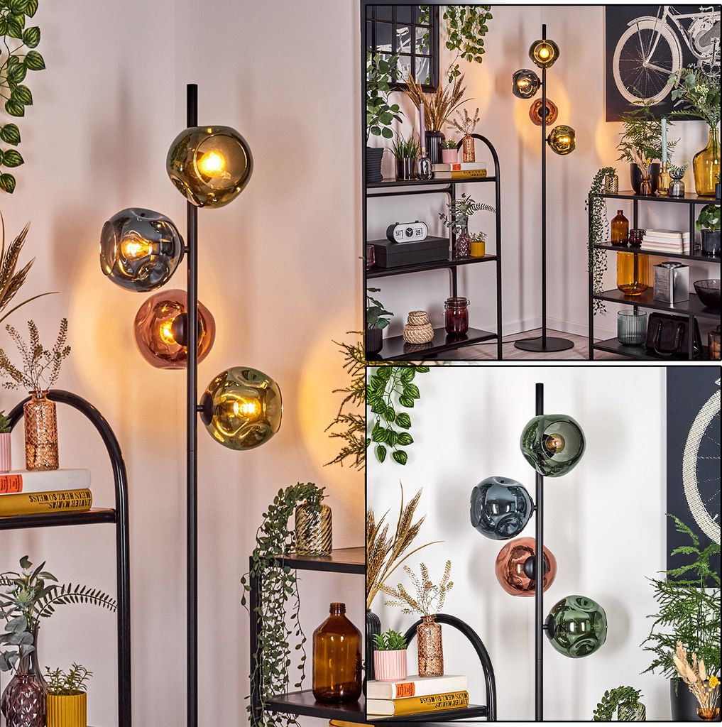 Villamare Stehlampe aus Metall/Glas in Schwarz/Grün/Kupfer/Blau mit Fußschalter