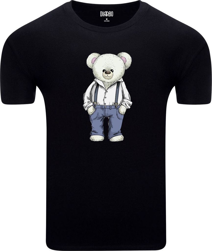 Diarbo Herren T-Shirt mit Cartoon Druck Weißer Teddy Schwarz Gr.XL