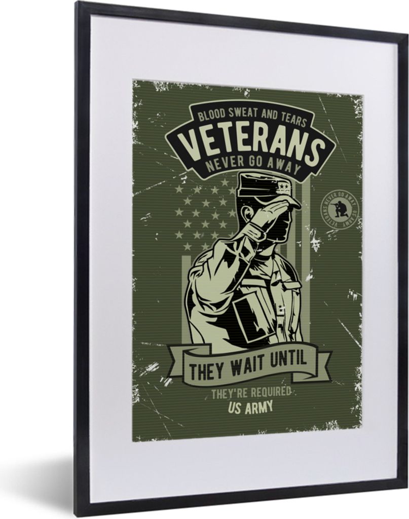 MuchoWow MuchoWow Gerahmtes Poster Vintage - Armee - Fahne 30x40 cm - Poster mit zchwarzem Bilderrahmen - Wandposter Schlafzimmer