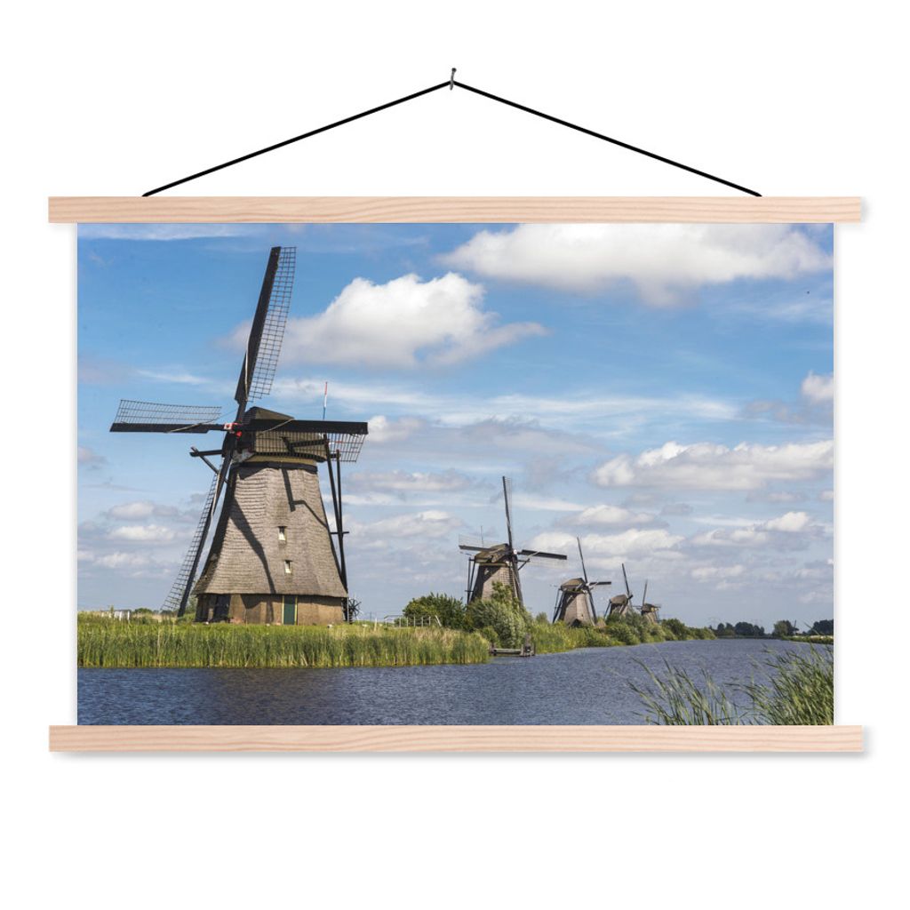 MuchoWow Textilposter Mühle - Holland - Wasser 120x80 cm mit holzfarbenen Rahmen - Aufhängeset