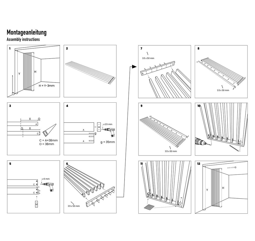 HEXIM Raumteiler Lamellenwand 275x58cm MDF Raumtrenner Produktbild 9