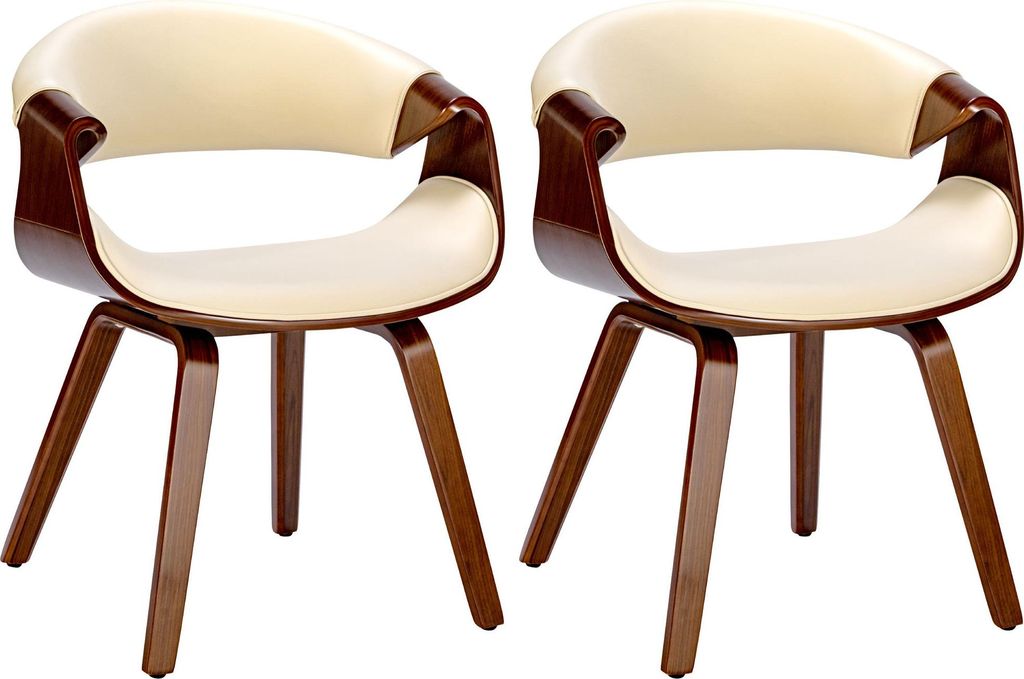 2er Set Esszimmerstuhl VIZON - Kunstleder Walnuss/creme 62x52x76 cm | Essstühle Esszimmerstühle Küchenstühle Wohnzimmerstühle