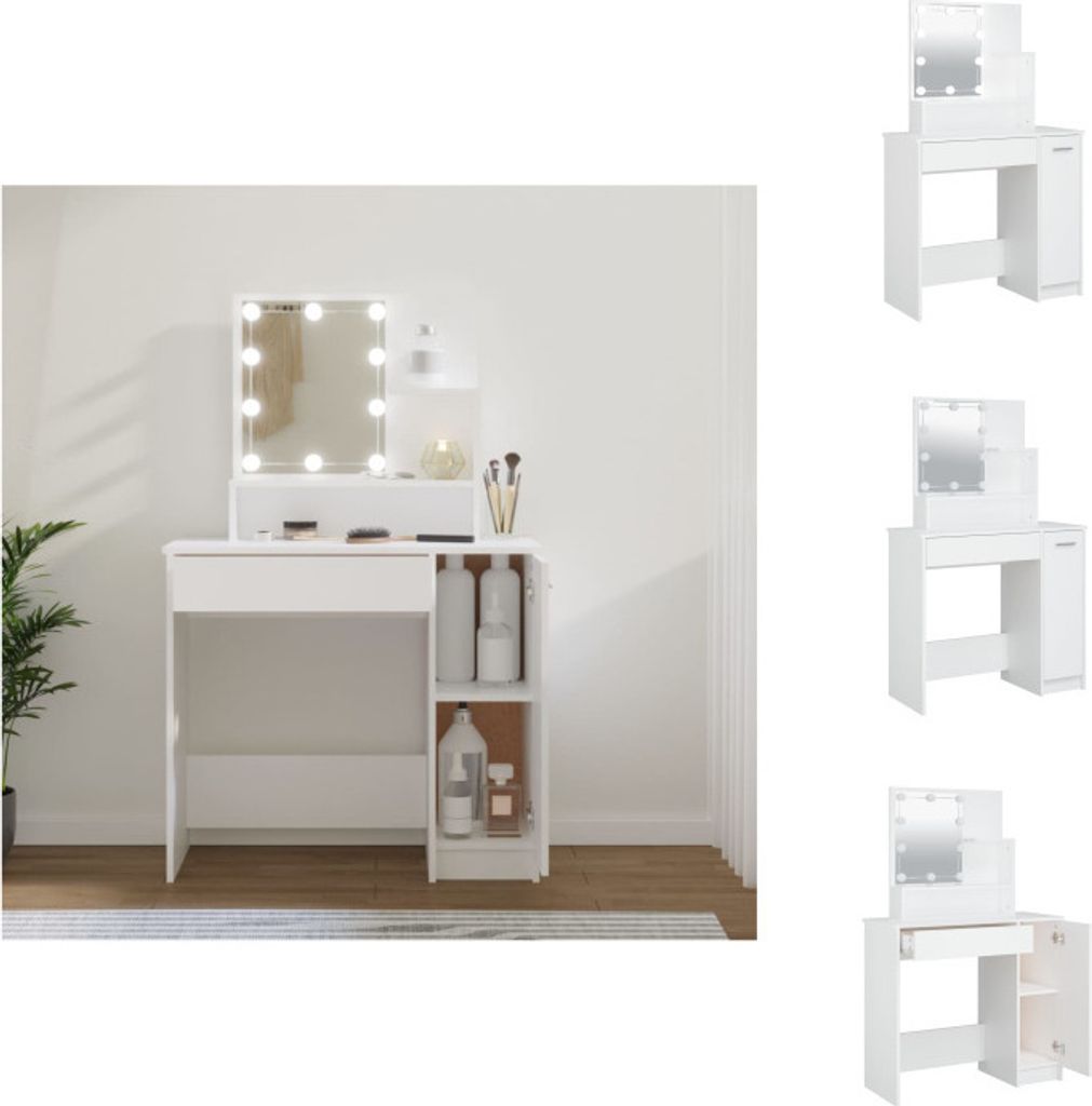 vidaXL Toaletní stolek s LED diodami bílý 86,5x35x136 cm - Obrázek produktu 