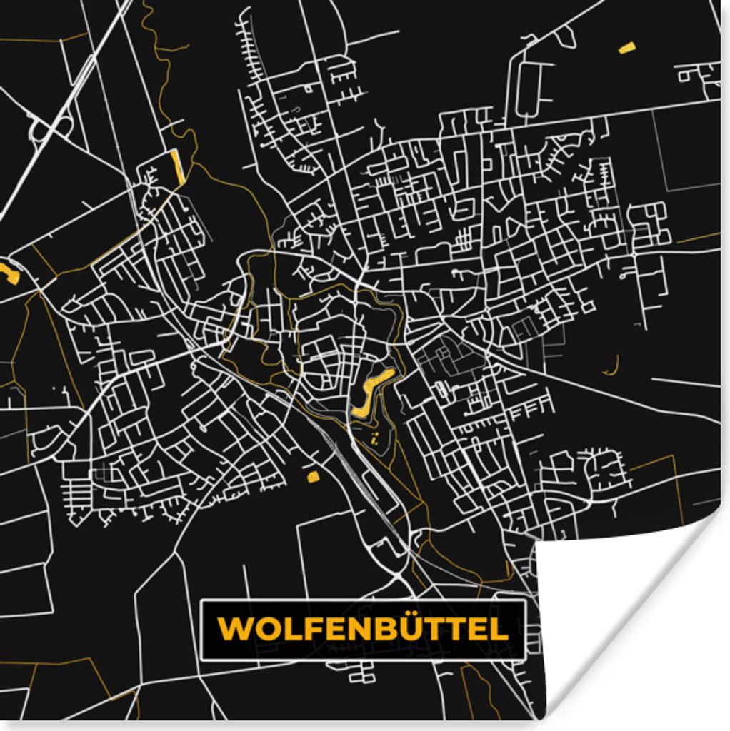 MuchoWow Poster Gold - Deutschland - Karte - Stadtplan - Wolfenbüttel 75x75 cm - Wand Dekoration