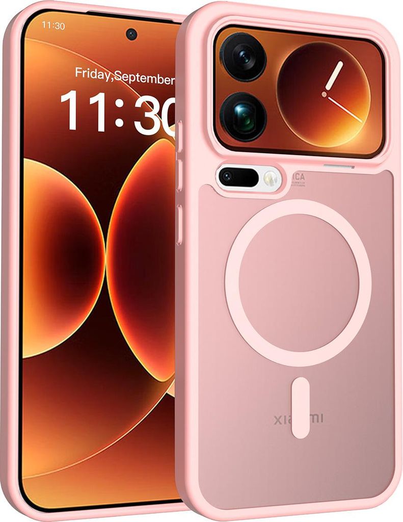 Magnetisch Hülle für Xiaomi 17 Pro Max, Kompatibel mit MagSafe, Transluzente Matt Rückseite Stoßfeste Handyhülle Pink