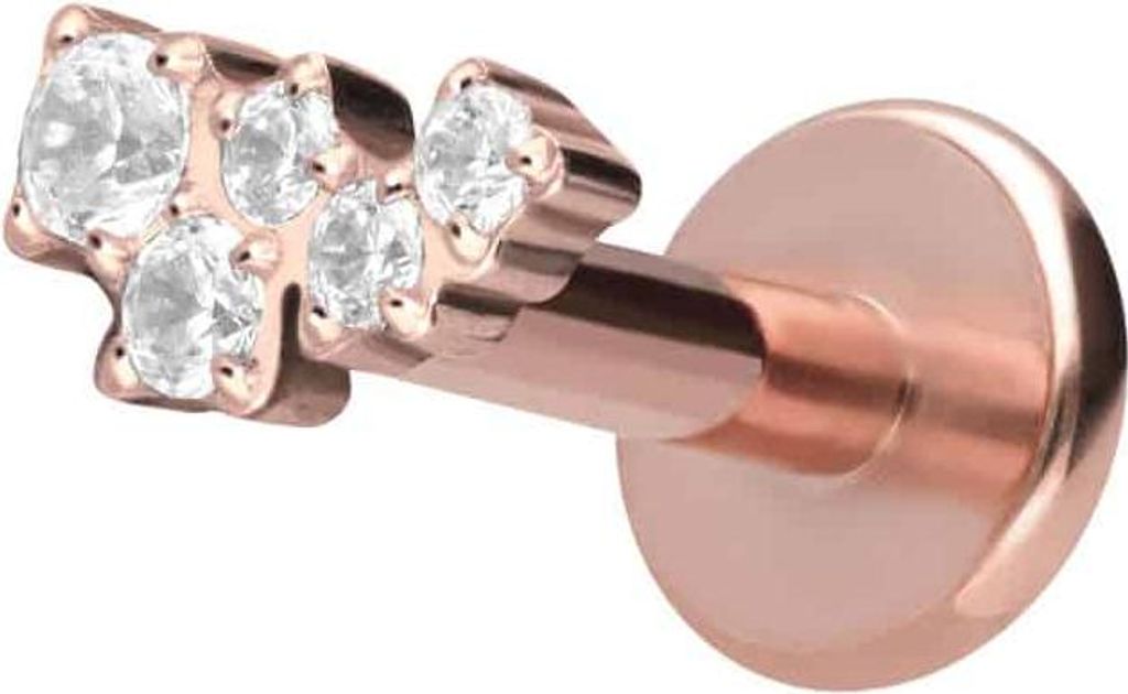 Ohrpiercing, Nasenpiercing Titan Labret mit Innengewinde KRISTALLWOLKE RoséGold Stablänge: 6mm | Stabstärke: 1,2mm