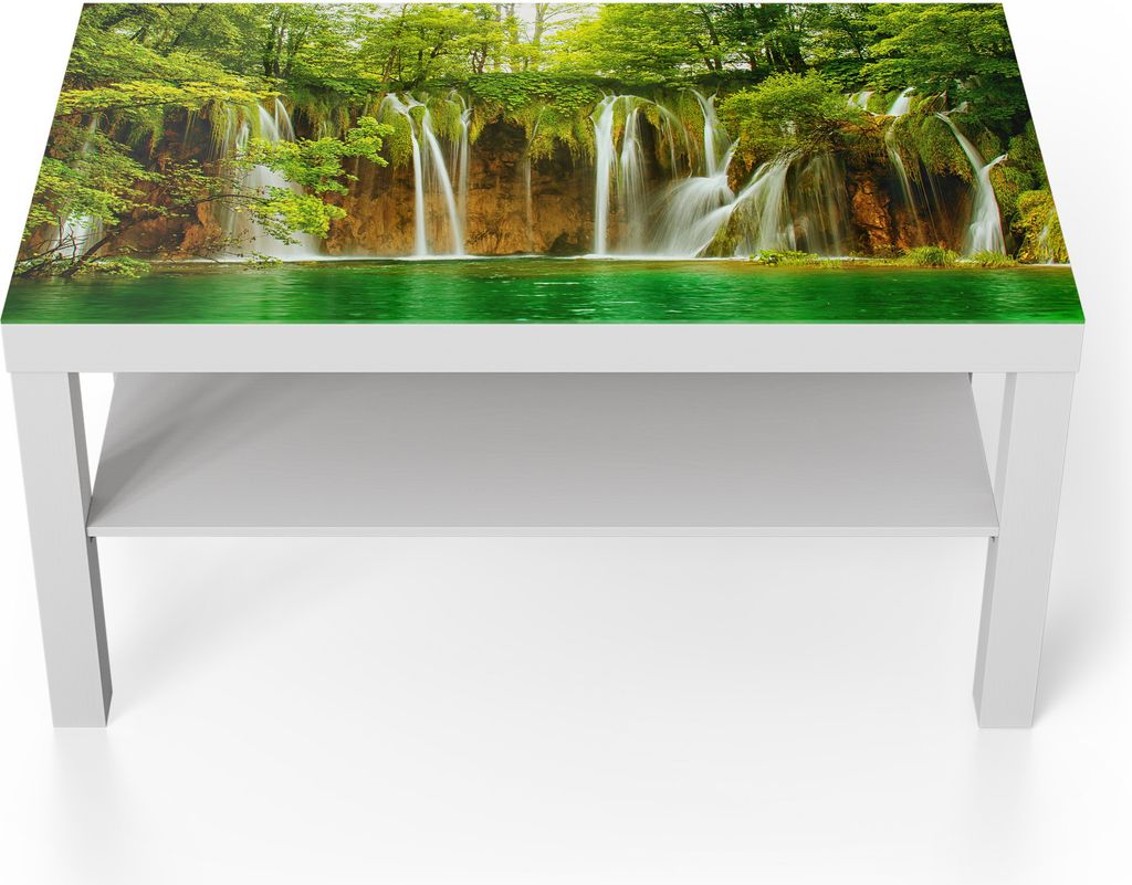 DEQORI Couchtisch 90x55 cm Weiß 'Grüner Wasserfall' Glas Beistelltisch Glastisch modern