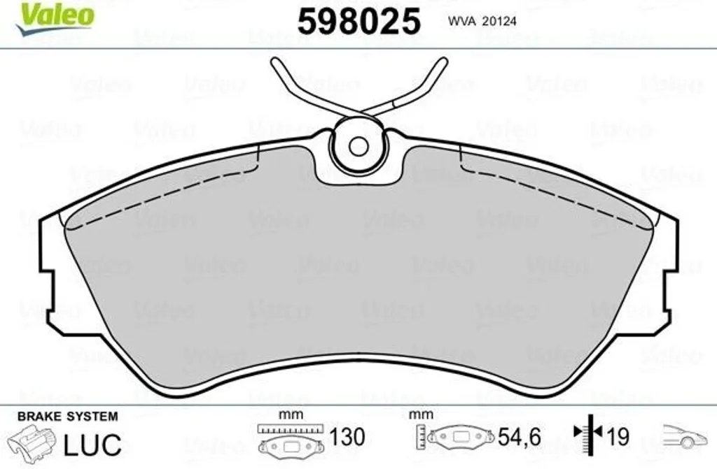 Jeu de plaquettes de frein à disque avant Valeo 598025 pour T4 Diesel