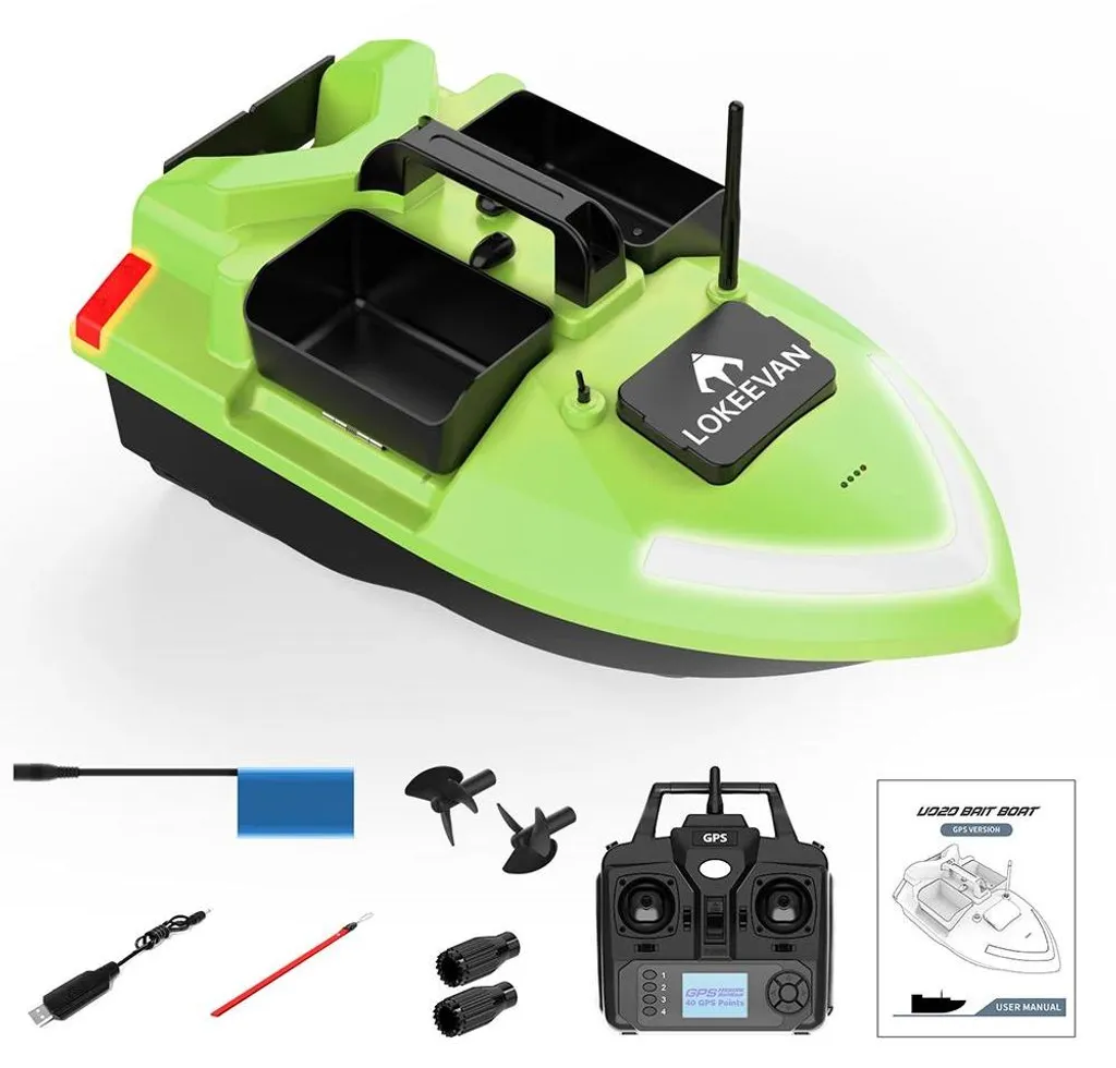 Bateau d'appât GPS avec batterie 12000mAh et portée 500m - Modèle Vert