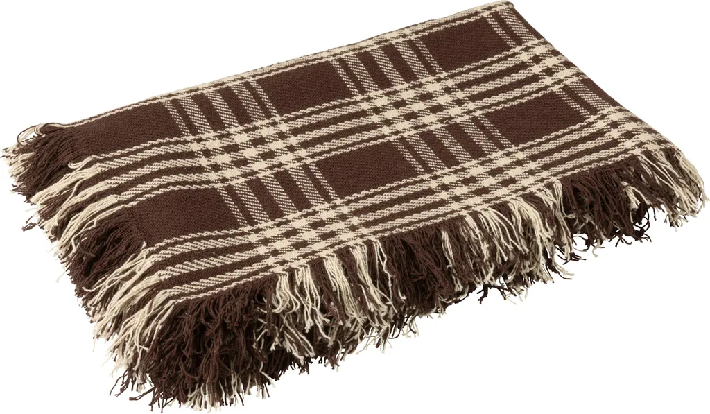 Plaid à carreaux en coton doux Marron et Blanc pour salon J-Line