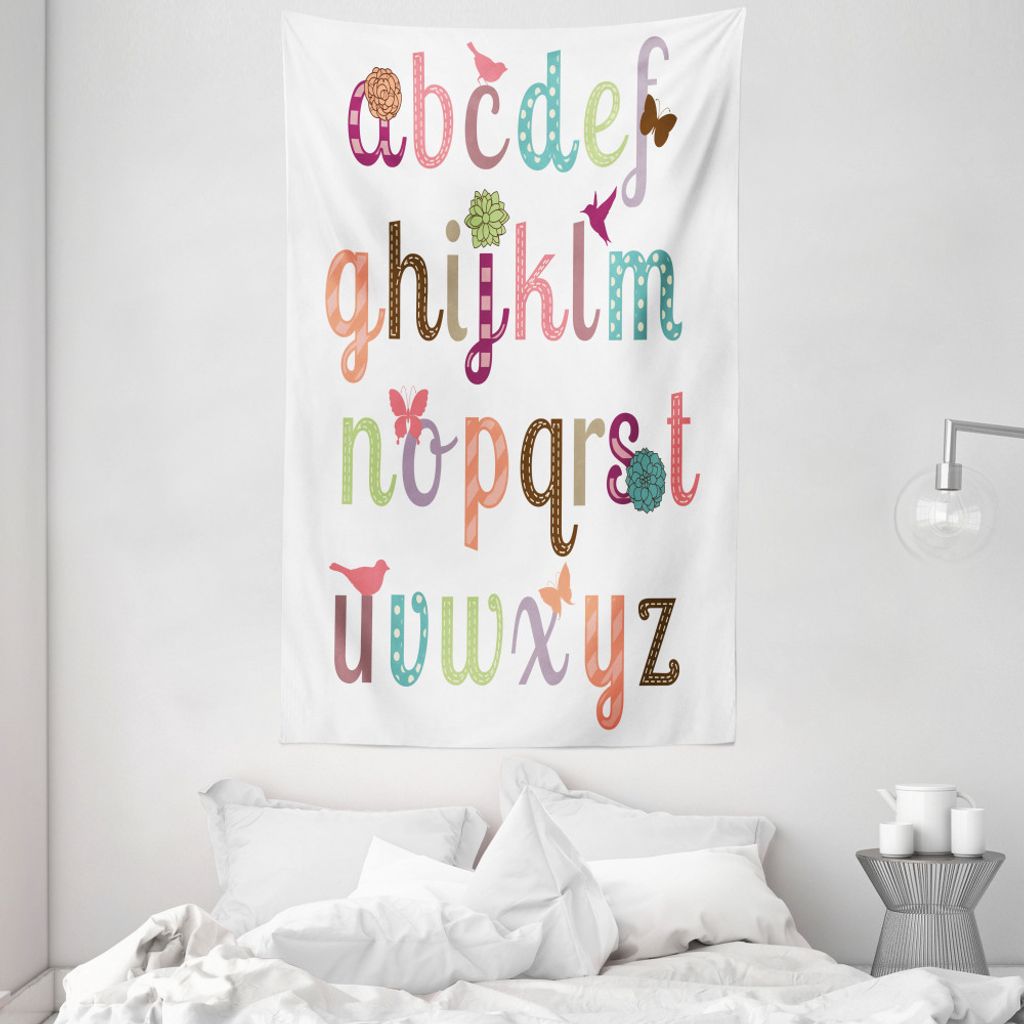 ABAKUHAUS Briefe Wandteppich und Tagesdecke, Girly Feminine Alphabet aus Weiches Mikrofaser Stoff Waschbar ohne Verblassen Digitaldruck, 140 x 230 ...