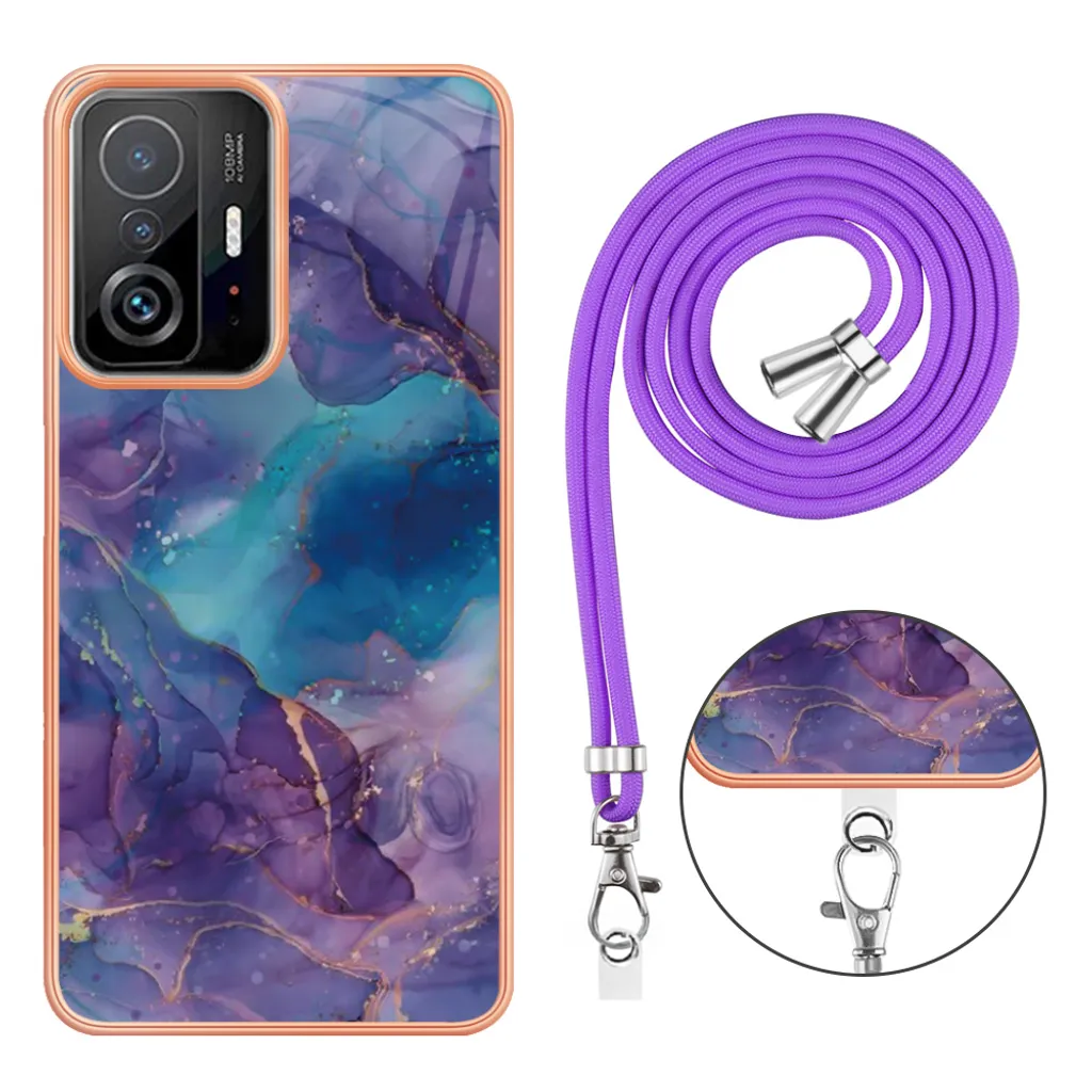 Oelrstfe Cover per Xiaomi 11T/Xiaomi 11T Pro 5G con Cordino,Custodia Silicone Morbido Sottile con Motivo Cuore e Collana Laccio Tracolla,Antiurto Antigraffio Corda Collo Regolabile Case,Rosa