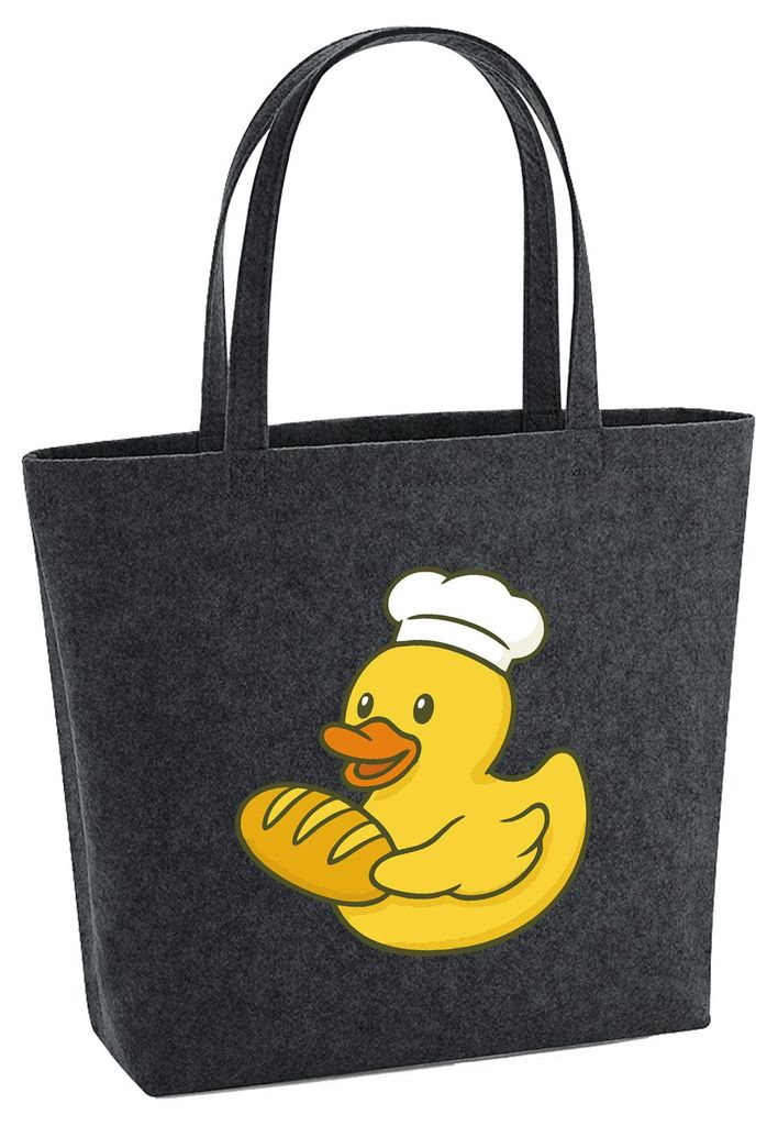 Huuraa Filzshopper Quietscheente Bäckerei Comic Gummiente 22 Liter Charcoal Melange Filztasche Geschenkidee