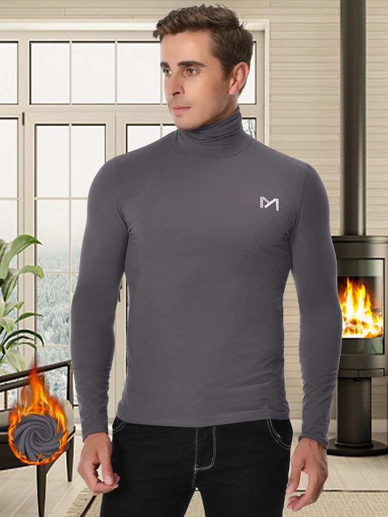 Herren Thermounterwäsche Oberteile, Thermoshirt Langarm Kompressionsshirt Funktionsshirt Atmungsaktiv Thermounterhemd Männer Sportshirt -GRAU-M