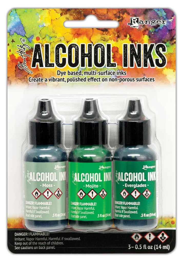 Ranger Alcohol Ink Moss Mojito Everglades : Pack de 3 Encres de 14 ml