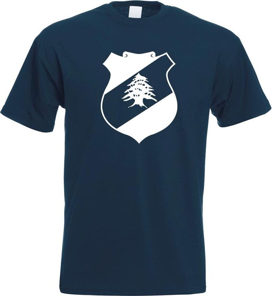 Kiwistar - T-Shirt - Navy - Libanon Wappen Motiv Bedruckt Funshirt Design Print - mit Motiv Bedruckt - Funshirt Design - Sport - Freizeit - Herren - S