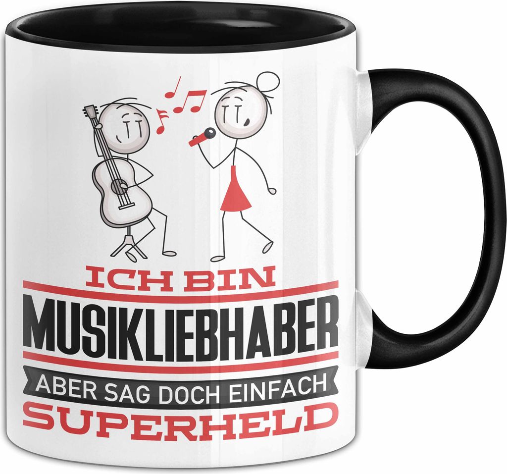 Musikliebhaber Geschenk Tasse Ich Bin Musikliebhaber Aber Sag Doch Einfach Superheld Lustige Geschenkdiee für Musikliebhaber Kaffee-Becher (Schwarz)