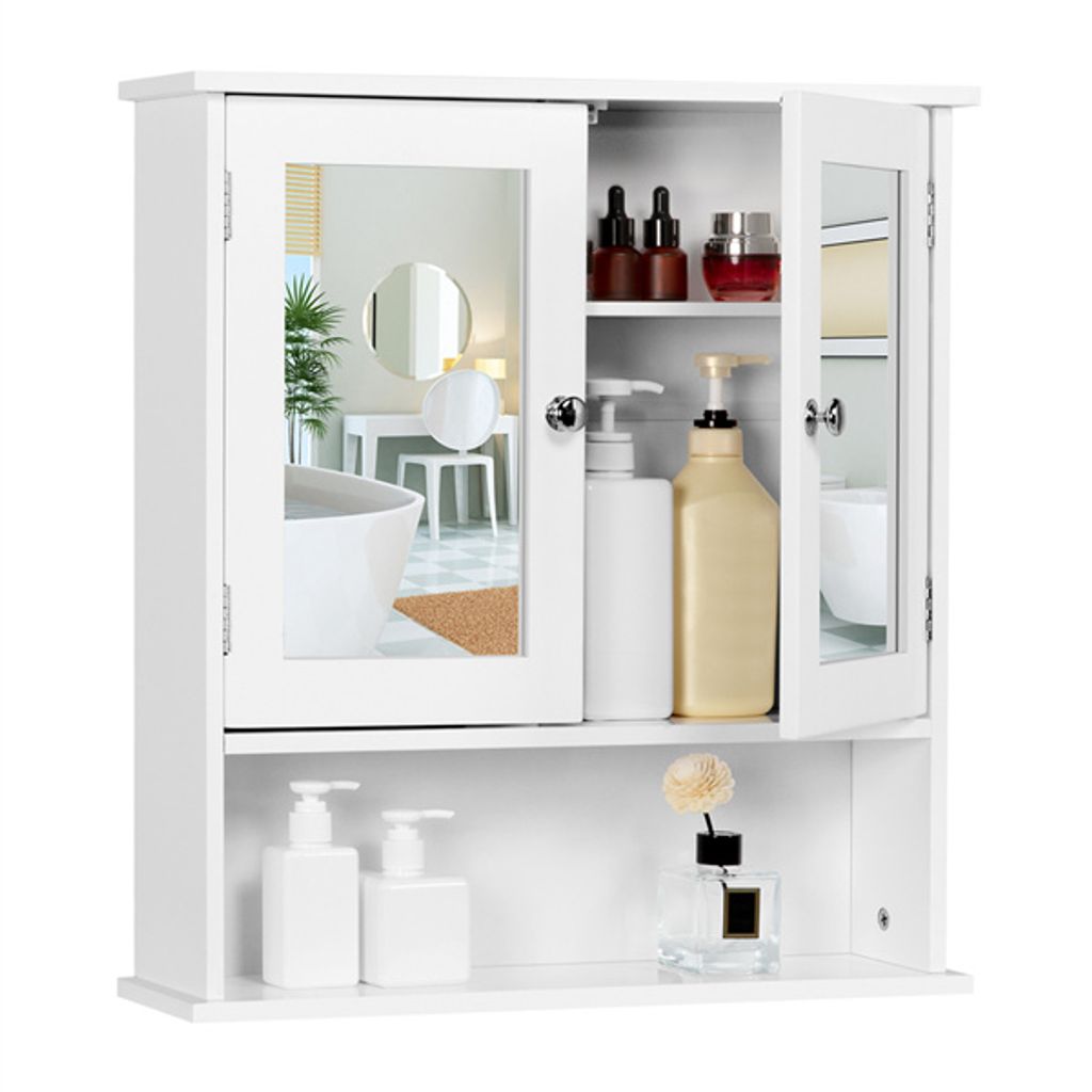Spiegelschrank Höhenverstellbar Badschrank 4 Ablage verstellbar MDF weiss 