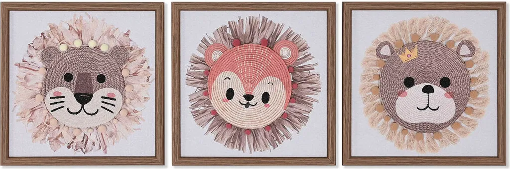 Triptyque Mural ESPRIT 30x30 cm Thème Animaux Blanc Naturel en Toile Fine